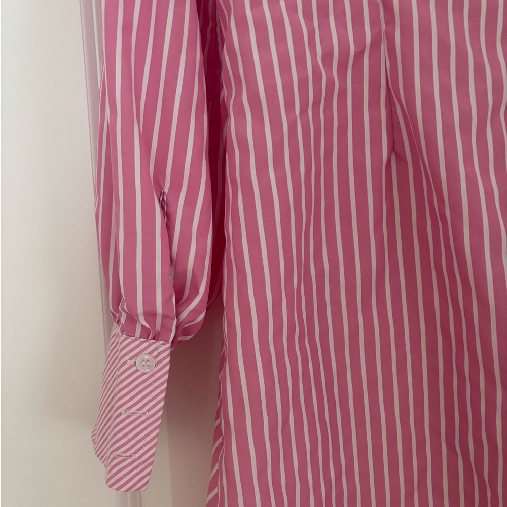 Pink & White Striped Button-Up Shirt Dress - Picture 8 of 9